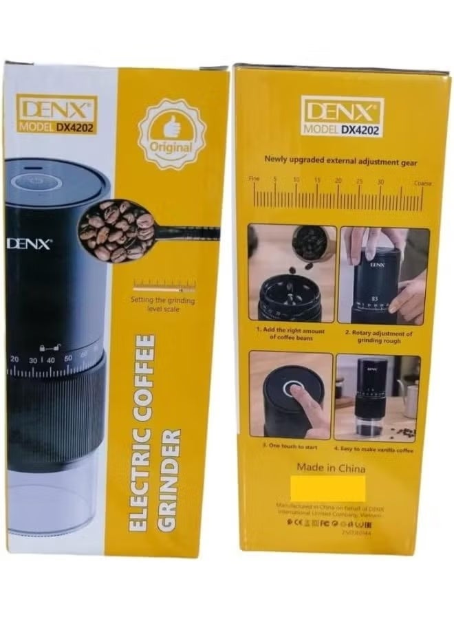Denx DX4202 Portable Electric Coffee Grinder, USB-C Rechargeable, 13W Ceramic Burr Grinding, 200ml Capacity, One-Touch Control, Compact Coffee Grinder for Home, Office & Travel - Image 4